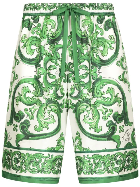 Dolce & Gabbana Majolica-print silk shorts Green GV37ATHI1S6