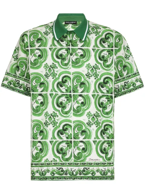 Dolce & Gabbana Majolica-print cotton polo shirt Green G8RV9TII7CZ