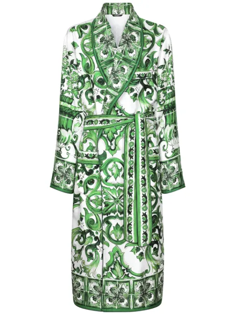Dolce & Gabbana majolica-print silk robe Green G031TTHI1SV