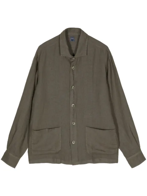 Fedeli button-up linen shirt Green 7UED0809