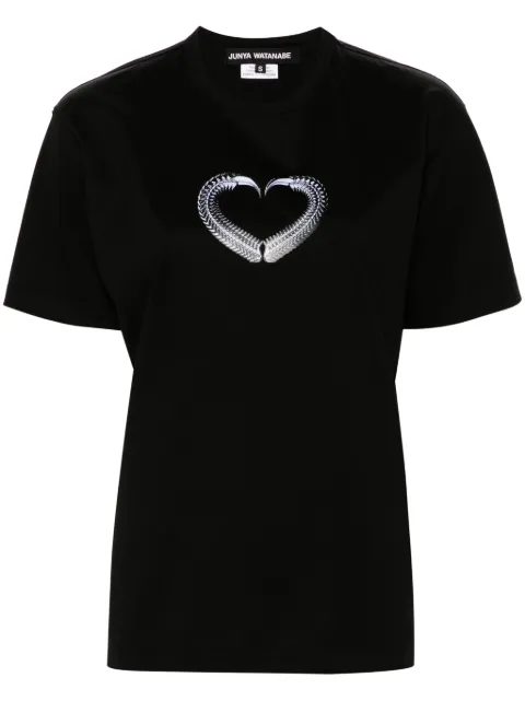 Junya Watanabe graphic-heart print cotton T-shirt Black JMT013