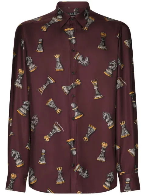 Dolce & Gabbana chess motif silk shirt Red G5MA2TIS1VA