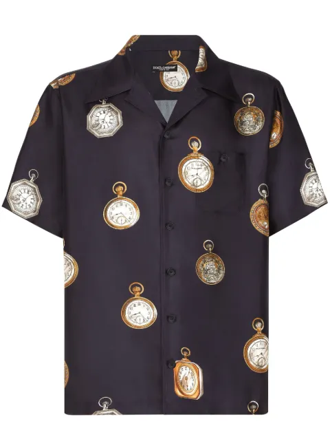 Dolce & Gabbana clock-motif silk shirt Blue G5JH9TIS1VF