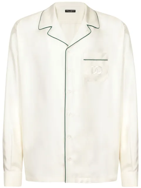 Dolce & Gabbana embroidered-logo silk-twill shirt White G5IF1ZFU1S4
