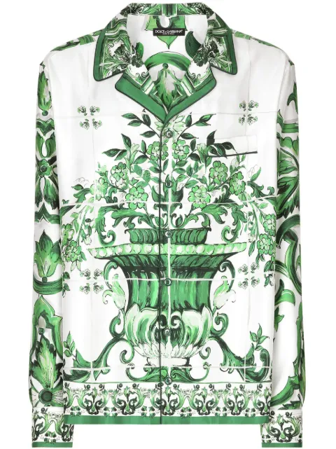 Dolce & Gabbana Majolica-print silk-twill shirt White G5IF1THI1SV