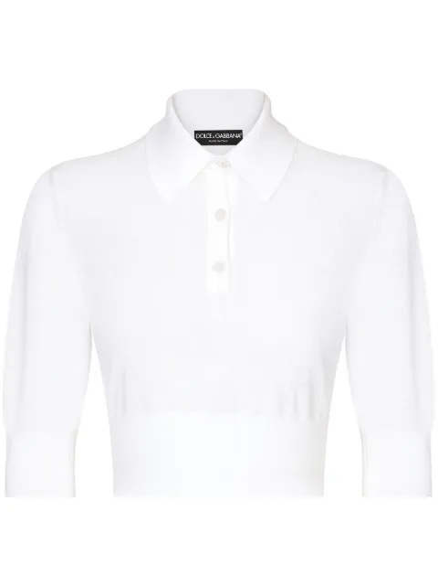 Dolce & Gabbana cropped fine-knit polo shirt White FXZ05TJFMEB