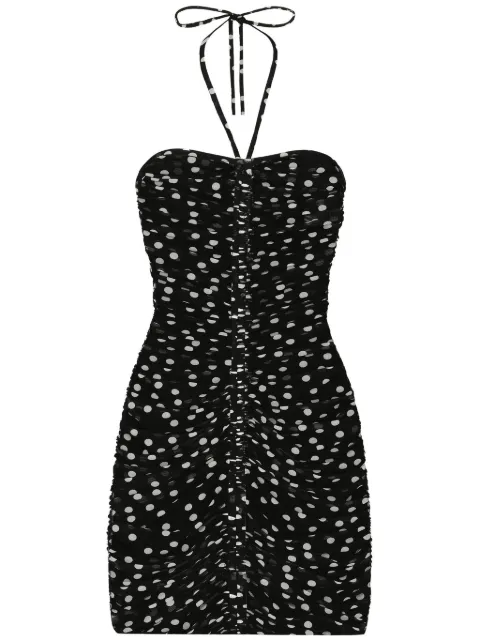 Dolce & Gabbana polka-dot draped tulle dress Black F6JIZTFSRP2