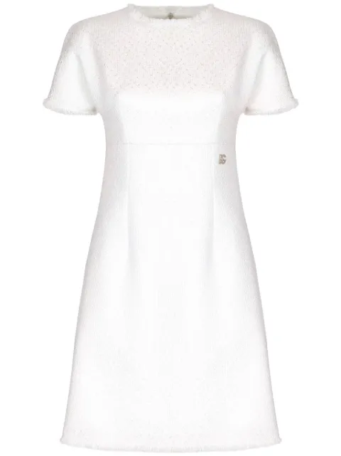 Dolce & Gabbana DNA appliqué-logo bouclé mini dress White F6ARVTGDCL1