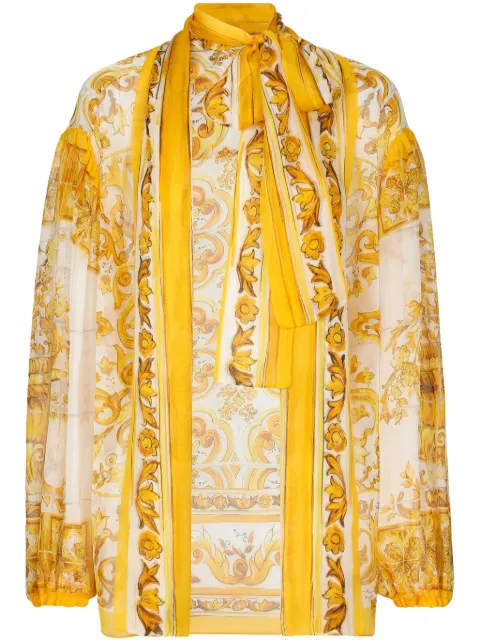Dolce & Gabbana Majolica-print silk blouse Yellow F5P73THI1L9