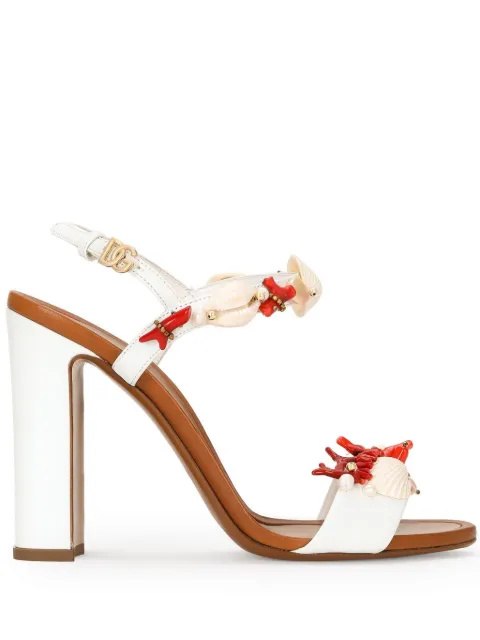 Dolce & Gabbana 105mm Keira coral-embroidered sandals White CR1747AW116