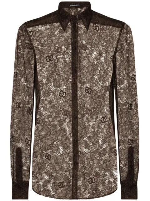 Dolce & Gabbana Chantilly lace semi-sheer shirt Brown G5LP8TFL9AD