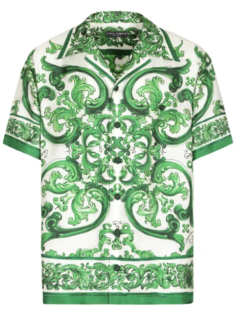 Dolce & Gabbana Majolica-print silk-twill shirt Green G5JH9THI1S6