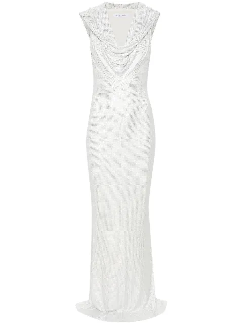 De La Vali Manhattan rhinestoned maxi dress White DS1609