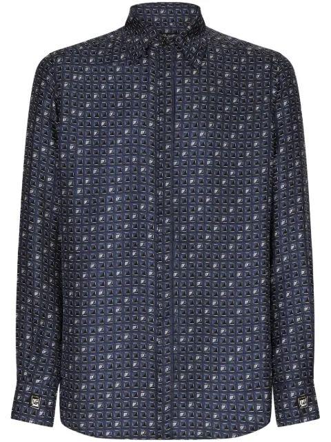 Dolce & Gabbana geometric-print silk shirt Blue G5MA3TIS1V7