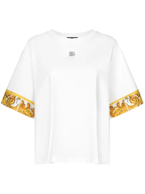 Dolce & Gabbana Majolica-trim cotton T-shirt White F8V06TGDCK6