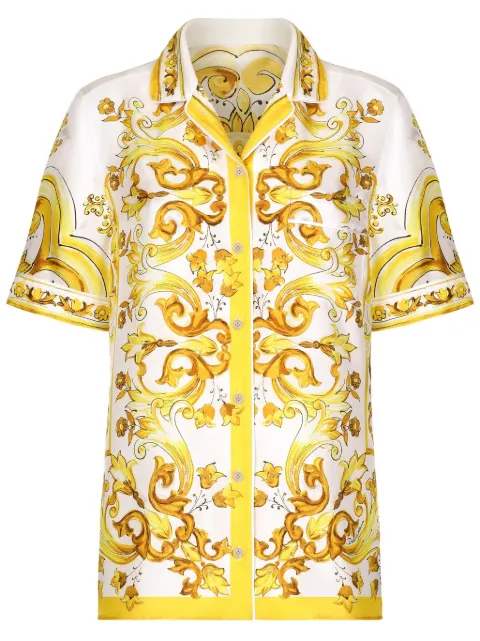 Dolce & Gabbana Majolica-print silk shirt Yellow F5S02THI1TK