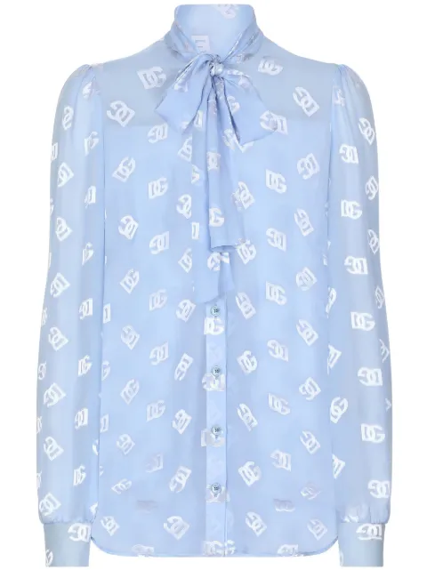 Dolce & Gabbana DNA pussy-bow collar semi-sheer shirt White F5L66TFJTBR
