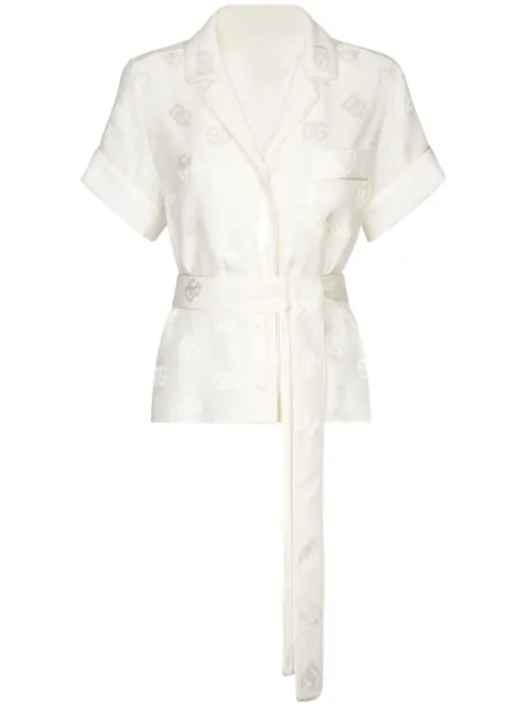 Dolce & Gabbana DNA monogram-jacquard tied-waist shirt White F5G67TFJ1JO