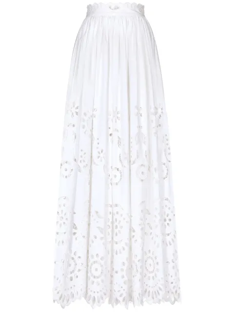 Dolce & Gabbana openwork-embroidery pleated maxi skirt White F4CVUZGDCJ5