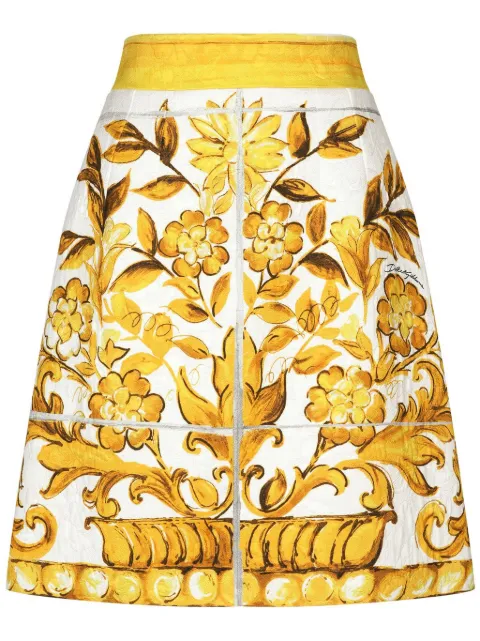 Dolce & Gabbana Majolica-print pencil skirt Yellow F4BCVTFPTAW