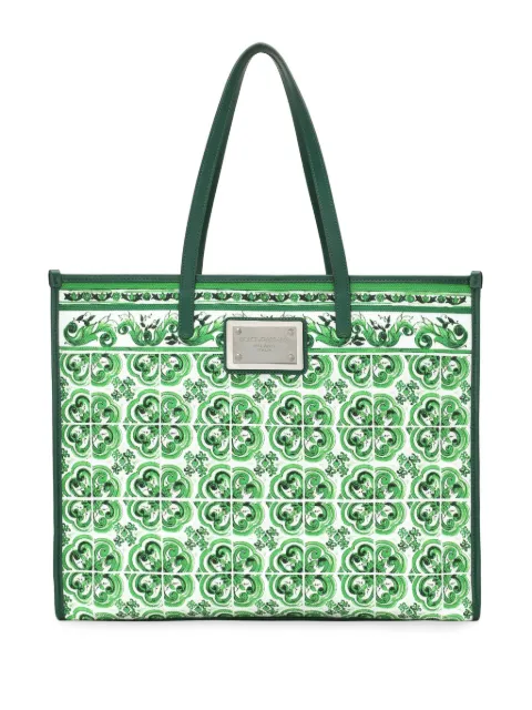 Dolce & Gabbana Majolica-print canvas tote bag Green BM2274AO667