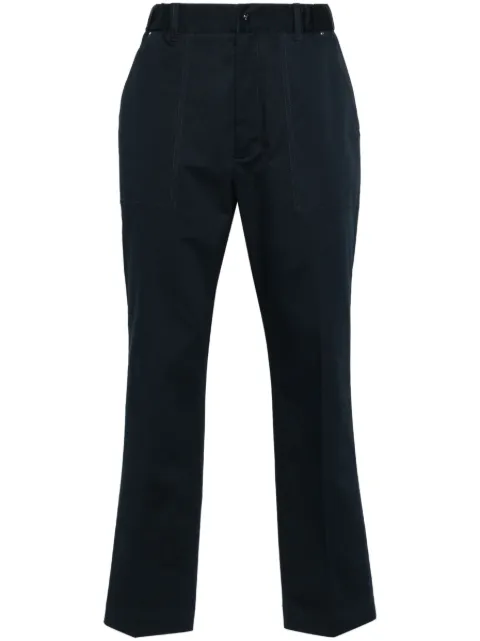 Moncler logo-patch gabardine tapered trousers Blue J20912A0001657448