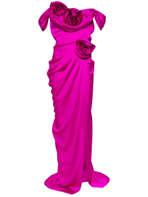 Ana Radu floral-appliqué draped gown Pink 40771