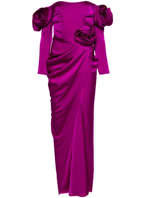 Ana Radu floral-appliqué satin gown Purple 40955