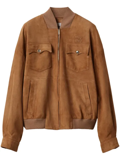 Miu Miu logo-lettering suede jacket Brown MPV899SOOO104R