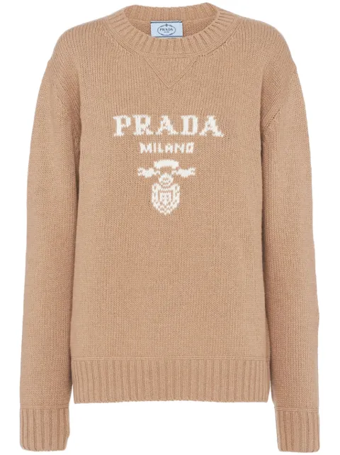 Prada logo-intarsia cashmere sweater Brown P24G1VS2321YMW