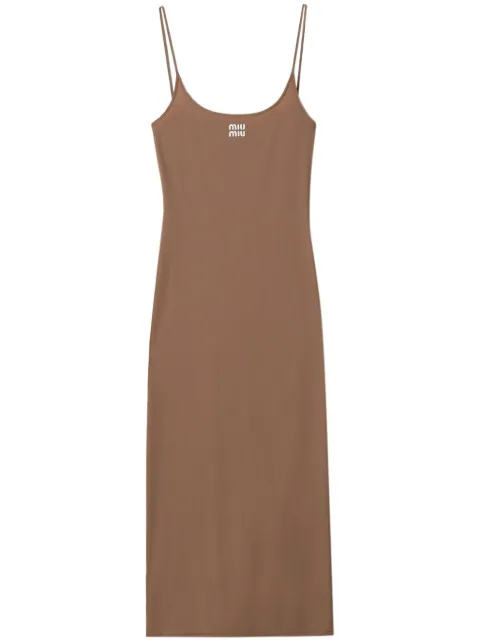 Miu Miu logo-print jersey midi dress Brown MF5049S232122R