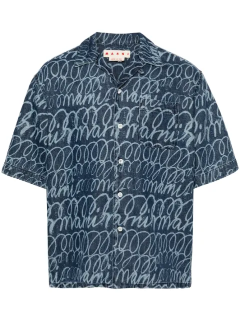 Marni echoes-print denim shirt Blue CUJU0017A1USCW92