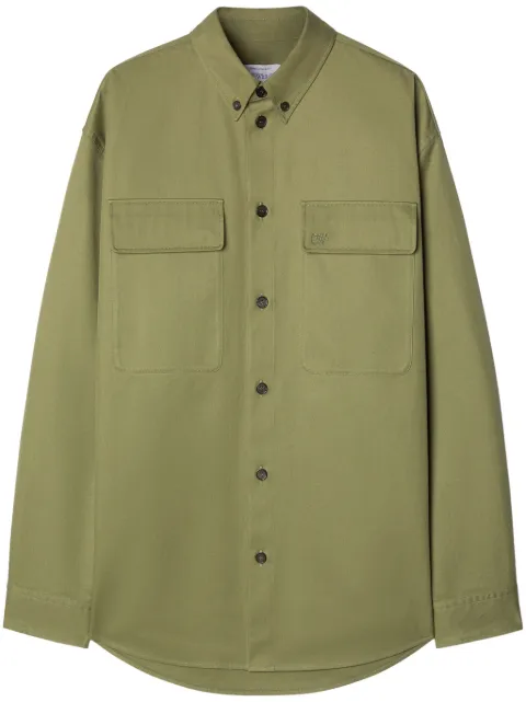 Off-White logo-embroidered shirt jacket Green OMES009F24FAB0015858
