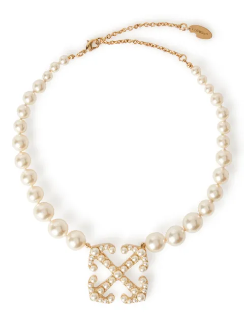 Off-White Pearls Pave arrow-motif necklace Gold OWOB13LF24MET0017601