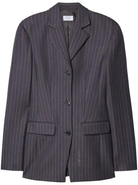 Off-White embroidered-logo pinstripe-pattern blazer Grey OWEF123F24FAB001073B