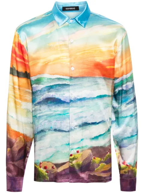 Nahmias abstract-print silk shirt Orange W17S2985