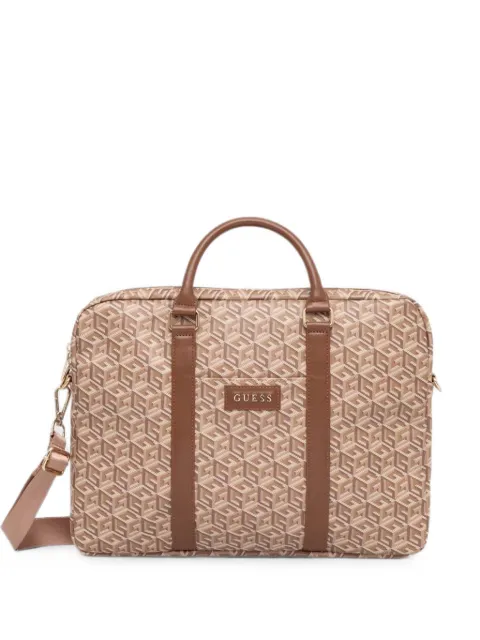 GUESS USA G-Cube logo-lettering laptop bag Neutrals GUCB15HGCFSEW