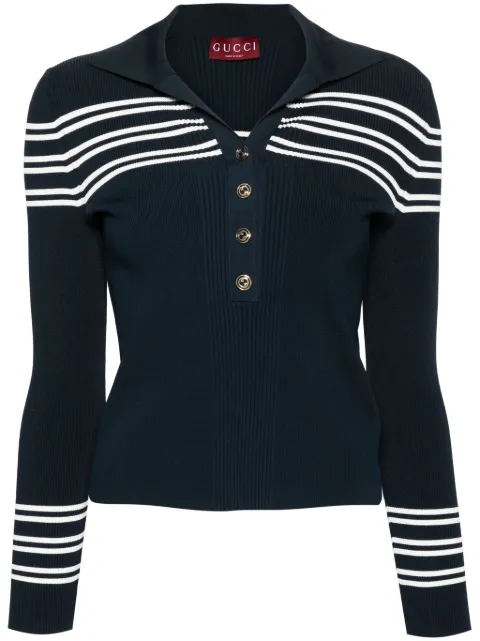 Gucci striped ribbed-knit polo top Blue 788861XKD2T