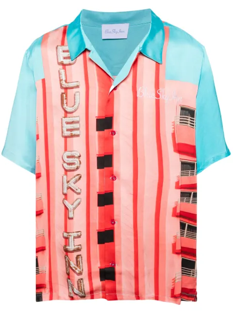 BLUE SKY INN Inn Sign-print satin shirt Red BS2304SH087