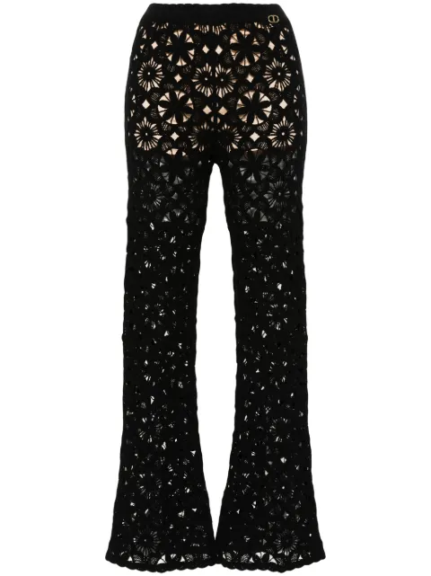 TWINSET floral-crochet flared trousers Black 241TT3232