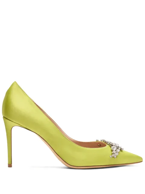 Scarosso Greta 90mm satin pumps Green GRETAPUMPYELSATI
