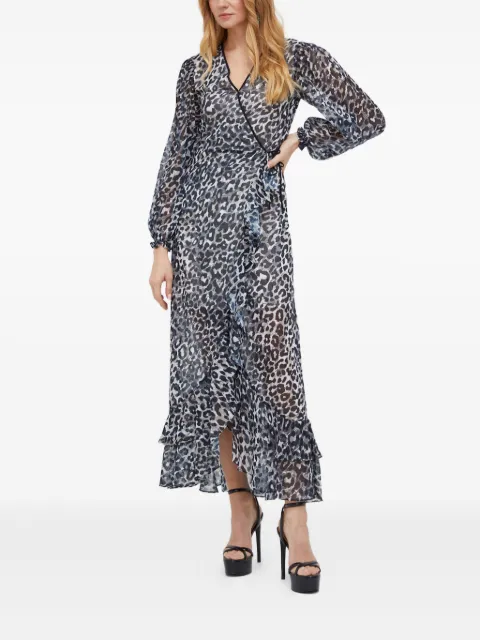 GUESS USA ruffled animal print dress Grey W4RK24WFX02