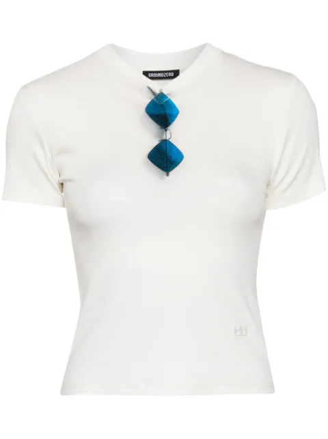 Ground Zero V-neck cotton blend T-shirt White GZSS24TE024