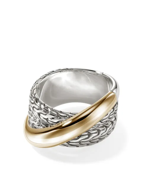 John Hardy 14kt yellow gold JH Essential Crossover ring Silver RZZ98716