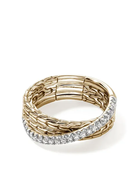 John Hardy 14kt yellow gold JH Essential Crossover diamond ring Gold RGGX987152DI