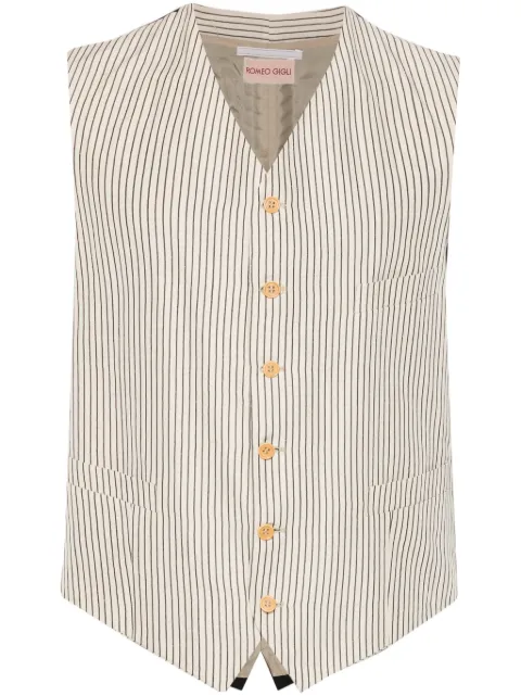 Romeo Gigli Pre-Owned 1990s single-breasted pinstriped vest Neutrals ROGI250PT