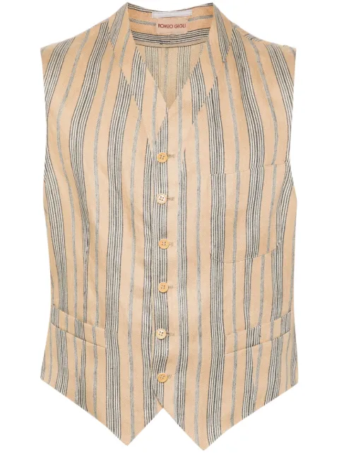 Romeo Gigli Pre-Owned 1990s striped herringboned vest Neutrals ROGI250PQ