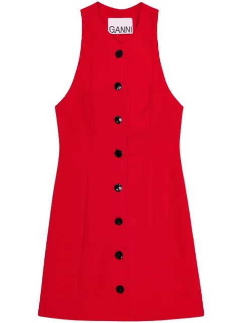 GANNI knot-detail button-up minidress Red F9625