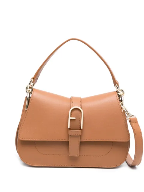 Furla mini Flow logo-plaque leather clutch bag Brown WB01032BX20451007