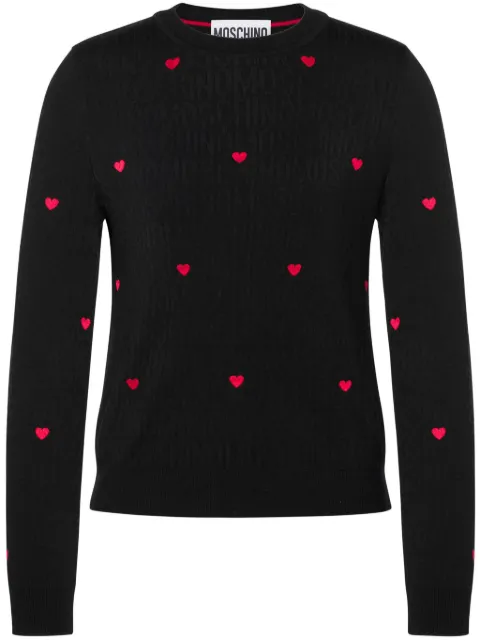 Moschino heart-embroidered intarsia-knit jumper Black A09017700